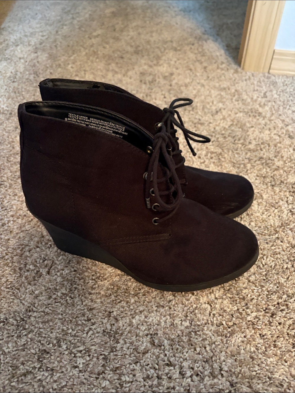 Lace-Up Wedge Ankle Boots in black